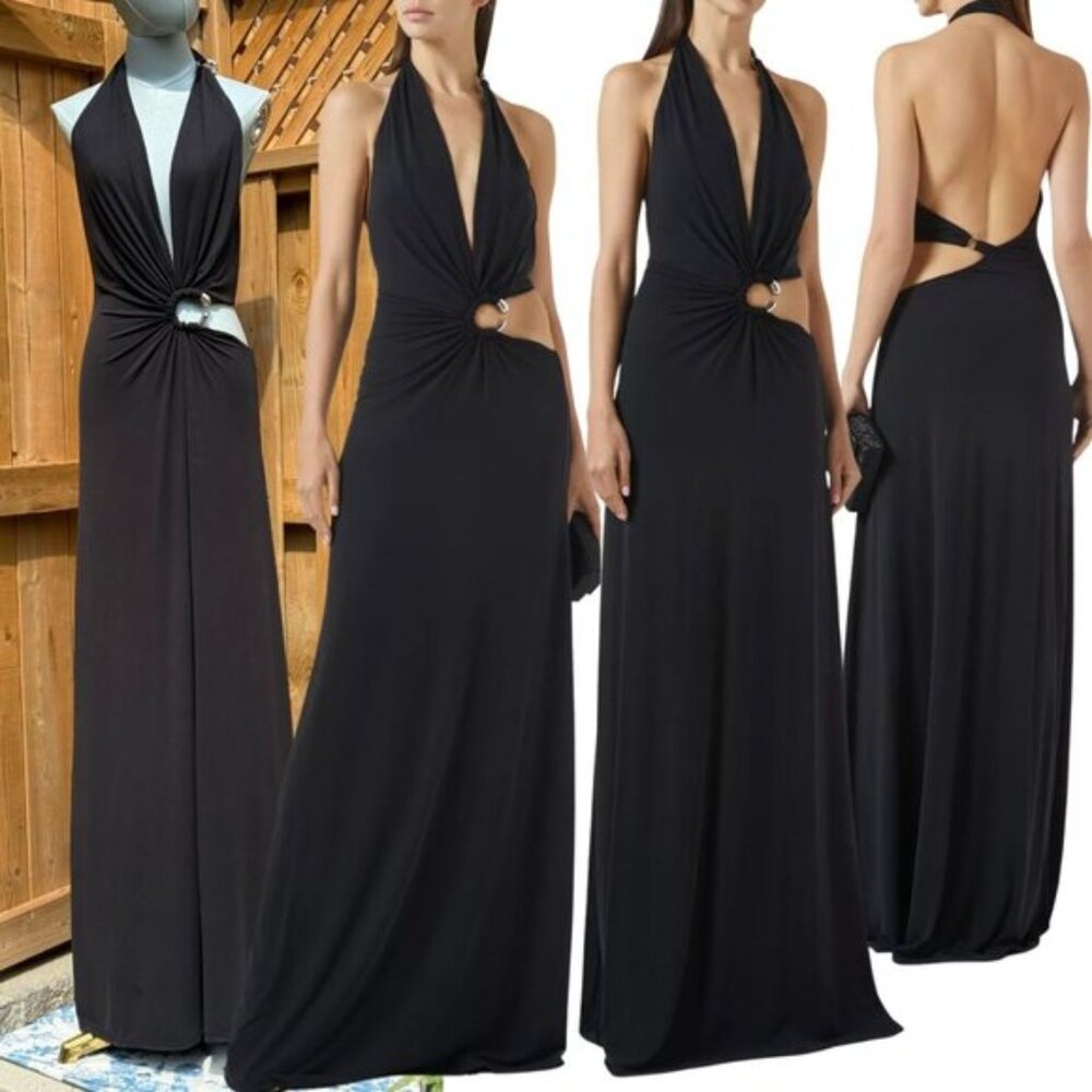 🆕 MISHA COLLECTION 🧿 NWOT The Devon Maxi Dress, Black Cupro-Jersey, Sz M US6